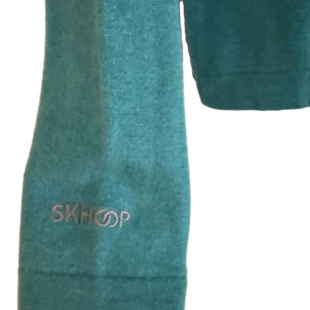 SKHOOP Merino Wool Blend 1/4 Zip Sweater Womens Sz M Teal Gray Mariner Striped